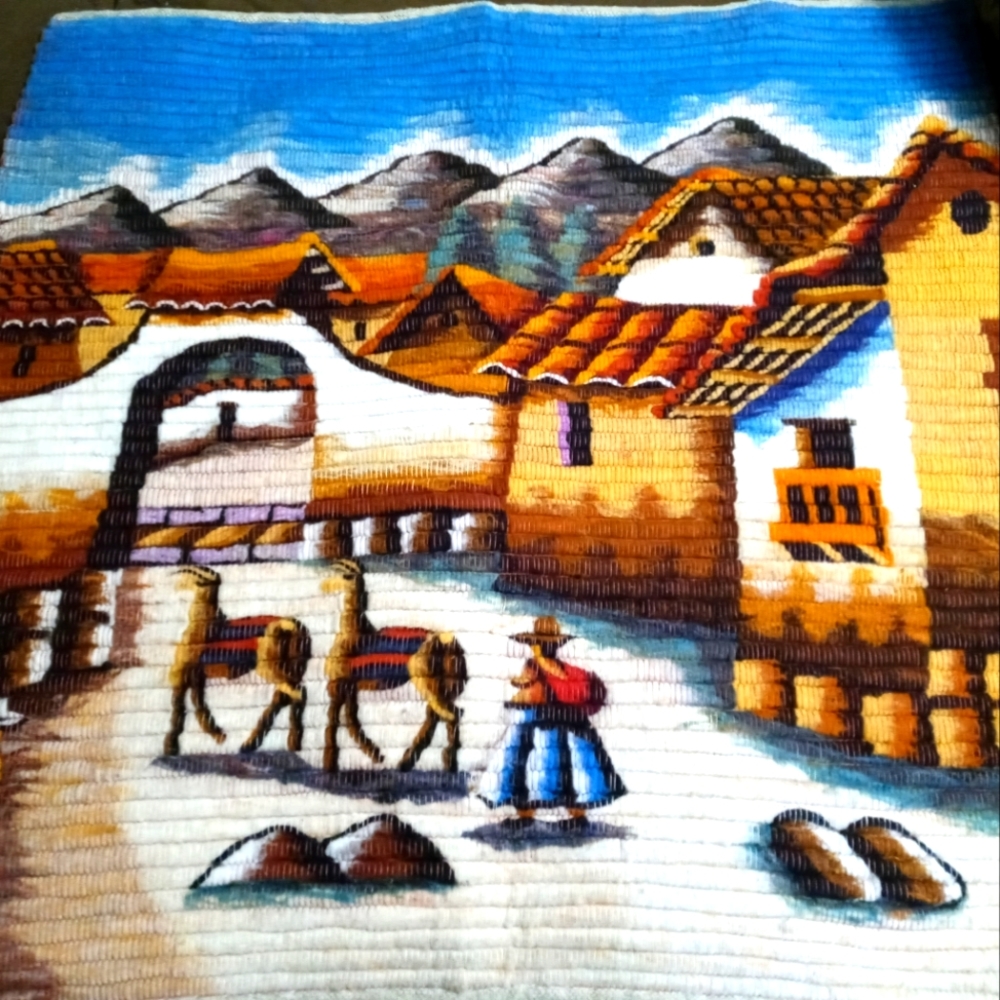 🦙Peruvian Folk Art Wool Handcrafted🦙🦙36"×36" Tapestry,Aspenandes Wall Decor.